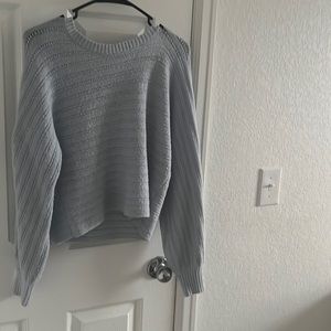 Blue ribbed knit drop shoulder sweater